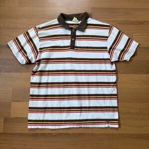 Men's Vintage 2000's Parts White Brown Yellow Striped Skate Polo Shirt Sz Large